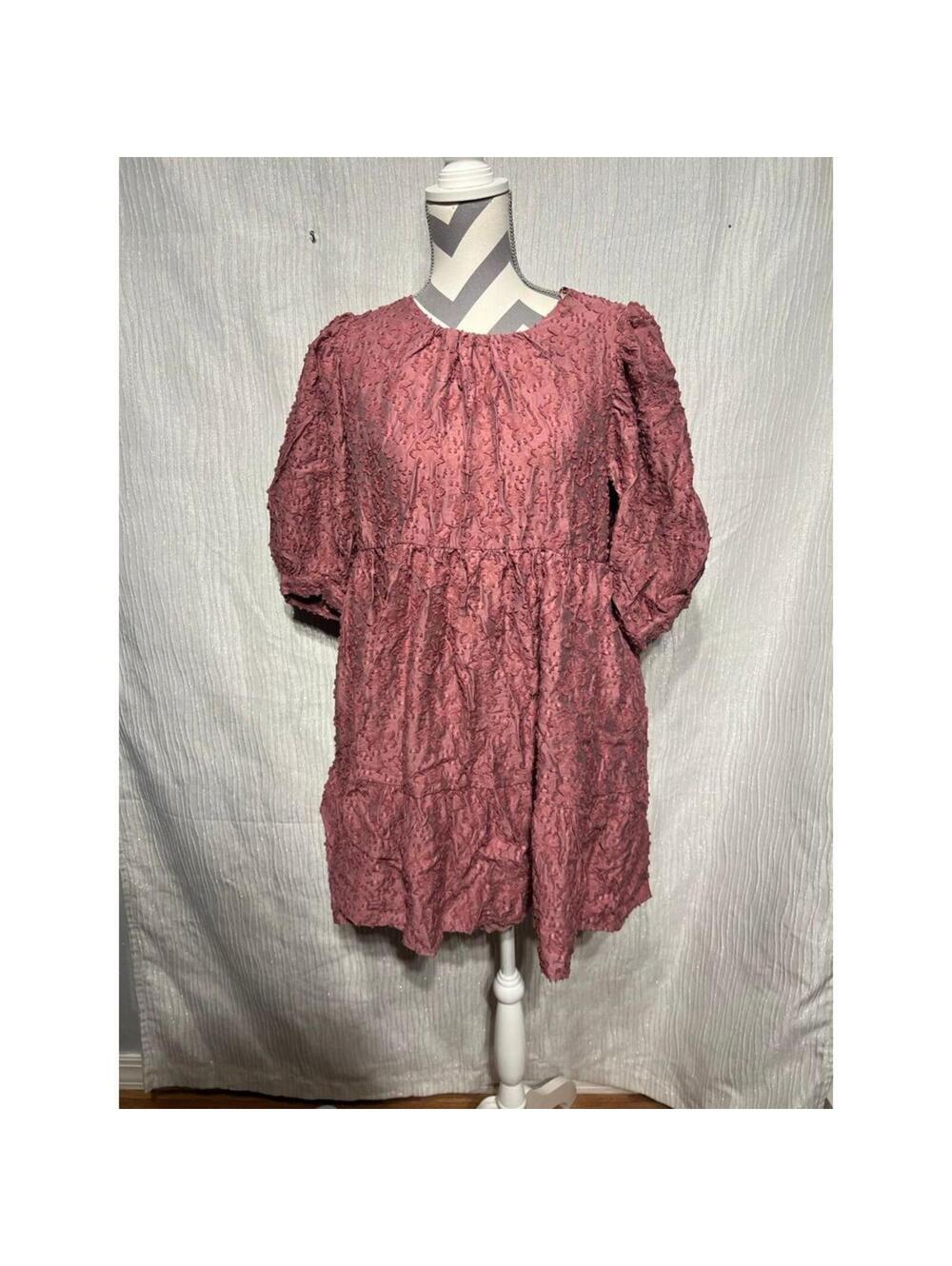Zara Dresses Zara Voluminous Textured Weave Short Dress In Mauve